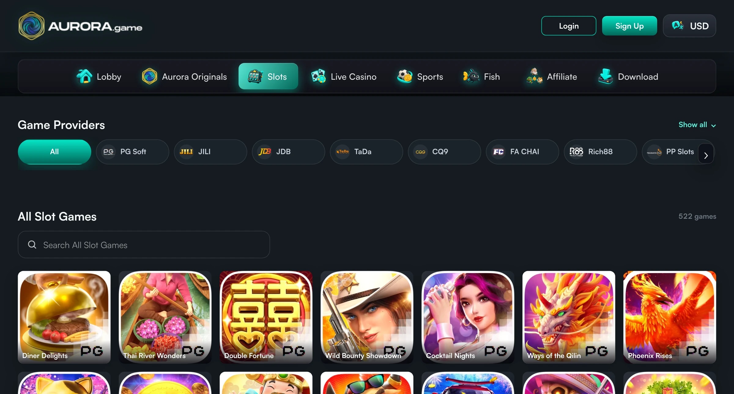 AURORA.GAME product screens